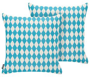 Sada 2 vonkajších dekoratívnych vankúšov tyrkysová polyester 45 x 45 cm štvorcový tvar moderný štýl záhrada exteriér