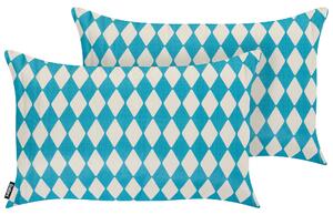 Sada 2 vonkajších dekoratívnych vankúšov tyrkysová polyester 30 x 50 cm obdĺžnikový tvar moderný štýl záhrada exteriér