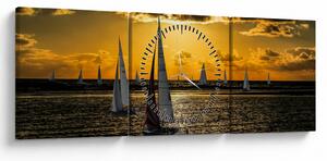 Obraz jachty v západe slnka (s hodinami) (90x30 cm)