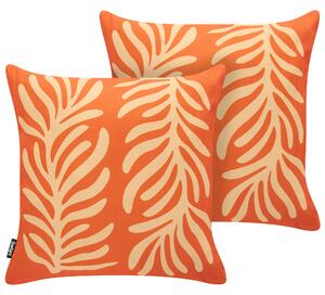 Sada 2 vonkajších dekoratívnych vankúšov oranžová polyester 45 x 45 cm štvorcový tvar moderný štýl záhrada exteriér