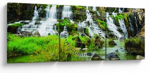 Obraz - vodopády so zeleňou (s hodinami) (90x30 cm)