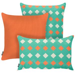 Sada 3 vonkajších dekoratívnych vankúšov viacfarebná polyester geometrický vzor moderný štýl záhrada exteriér