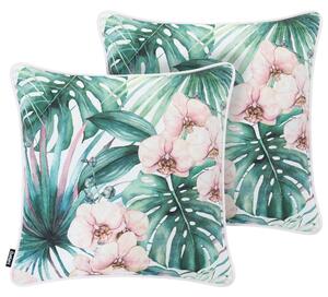 Sada 2 vonkajších dekoratívnych vankúšov zelená polyester 45 x 45 cm štvorcový tvar moderný štýl záhrada exteriér