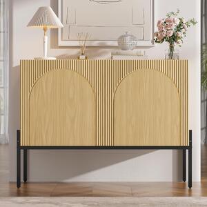 Komoda/Servantka, 100 cm, s 2 dvierkami, prírodná farba, 100% drevovláknitá doska, s kovovými nohami a oblúkovým dizajnom, vhodná do obývačky, jedálne alebo predsiene