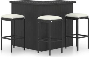 Maison Exclusive – Súprava záhradného nábytku pre bar, 4-dielna, s vankúšmi, z polyratanu, čierna
