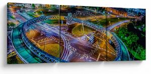 Obraz - panoráma nočného mesta (s hodinami) (90x30 cm)