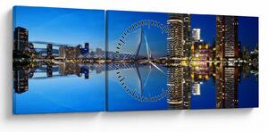 Obraz - nočný Rotterdam (s hodinami) (90x30 cm)