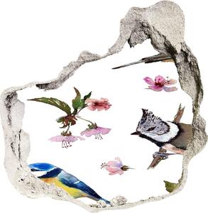 Nálepka 3D diera na stenu Bird čerešňové kvety