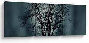 Obraz stromov pri zatmení (s hodinami) (90x30 cm)