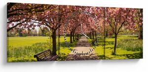 Obraz - sad čerešní (s hodinami) (90x30 cm)