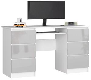 Kancelársky stôl A-11 135 cm 6SZ, biely / metalický lesk