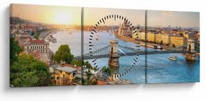 Obraz mesta Budapešť s riekou (s hodinami) (90x30 cm)