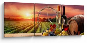 Obraz vinice s vínom (s hodinami) (90x30 cm)