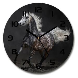 Sklenené hodiny okrúhle Sivý arabský kôň