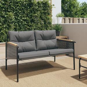 Maison Exclusive – Záhradná lavička s vankúšmi, 116 cm, čierna, oceľ