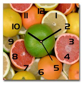Sklenené hodiny štvorec Citrusové ovocie