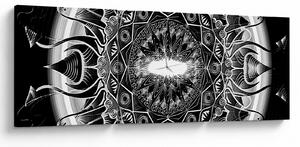 Obraz čiernobielych ornamentov (s hodinami) (90x30 cm)