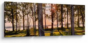 Obraz stromov pri jazere (s hodinami) (90x30 cm)