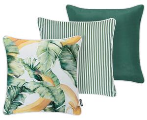 Sada 3 vonkajších dekoratívnych vankúšov zelená polyester 45 x 45 cm štvorcový tvar moderný štýl záhrada exteriér