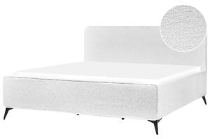 Rám postele s čelom biele buklé čalúnenie čierne kovové nohy 180 x 200 cm klasický minimalistický štýl spálňa