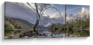 Obraz rieky za stromom (s hodinami) (90x30 cm)