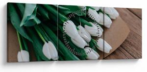 Obraz kytice bielych tulipánov (s hodinami) (90x30 cm)