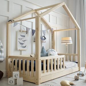 MAXMAX Detská domčeková Montessori posteľ z masívu borovice Bedhouse FENCE - 180x80 cm