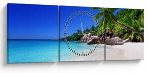Obraz pláže na Praslin ostrove (s hodinami) (90x30 cm)