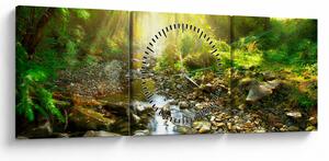 Obraz rieky v zelenom lese (s hodinami) (90x30 cm)