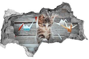 Diera 3D fototapeta Mačka s papierovými vtákmi