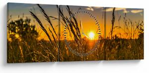 Obraz pole pri západe slnka (s hodinami) (90x30 cm)