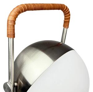 Dyberg Larsen LED stolná lampa na batérie Mova, hnedá, IP44, Chrómová / strieborná, Obývacia izba / jedáleň, kov, Škandinávsky, Stojaca lampa