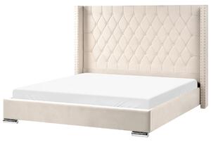 Posteľ krémová biela zamatová čalúnená 180 x 200 cm prešívané čelo elegantný glamour dizajn
