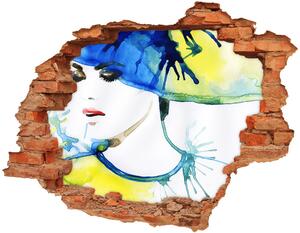 Nálepka 3D diera na stenu samolepiaca Žena v klobúku
