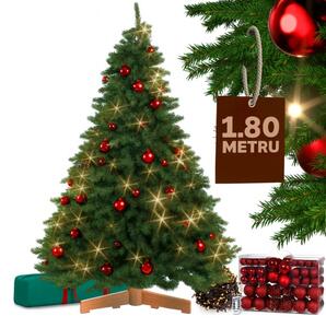 Umelý vianočný strom Premium 180 cm + banky + svetelná reťaz