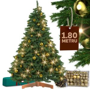 Umelý vianočný strom Premium 180 cm + banky + svetelná reťaz