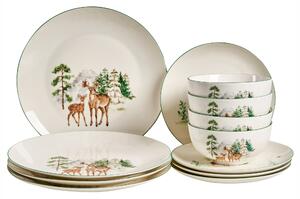 12-dielna sada jedálenského riadu biela porcelán reaktívna glazúra ručne vyrobený servis pre 4 osoby s vianočným motívom