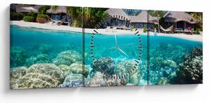 Obraz pláže na tropickom ostrove (s hodinami) (90x30 cm)