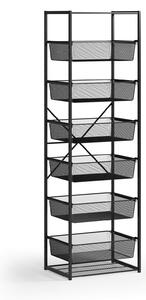 Otvorený košový regál, 6x koš s jemným sitom, TYP V, 600 × 460 × 2020 mm, čierna