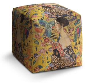 Sablio Taburet Cube Dáma s vejárom - Gustav Klimt - 40x40x40 cm