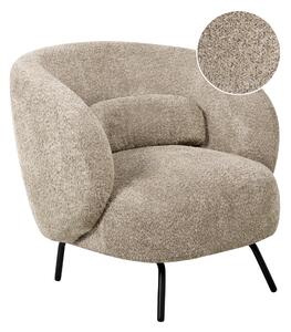 Kreslo sivobéžové buklé čalúnenie čierne kovové nohy zaoblené operadlo retro glamour art deco štýl obývačka