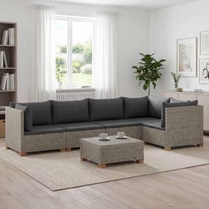 Maison Exclusive – 6-dielna ratanová sedacia súprava s vankúšmi, farba: prírodná, model: Kubu, farba: sivá