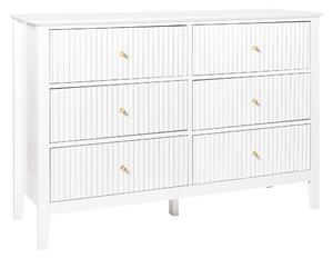 Komoda biela MDF so 6 zásuvkami zlaté úchytky úložný priestor moderný štýl obývacia izba spálňa