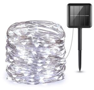 ACA Lighting LED solárna reťaz, 200 LED, 20m+2m, studená biela, IP44, 8 funkcií