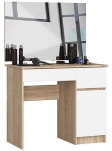 Toaletný stolík so zrkadlom CLP P-2/SL 900x600 pravý, dub sonoma / biely