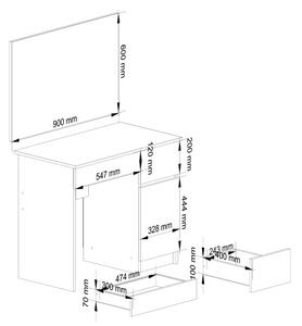 Toaletný stolík so zrkadlom CLP P-2/SL 900x600 pravý, dub sonoma
