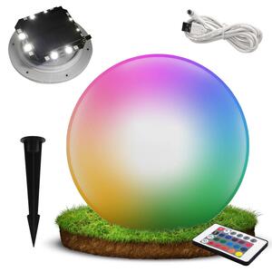 ACA Lighting Solárna a vodotesná LED guľa RGB+W 25 cm, diaľkové ovládanie