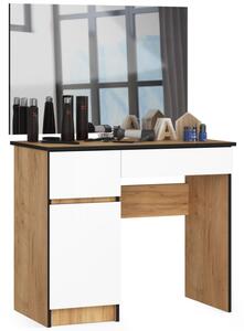 Toaletný stolík so zrkadlom CLP P-2/SL 900x600 ľavý, dub craft / biely