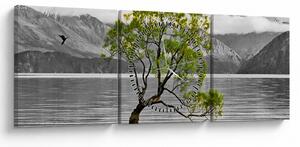 Obraz stromu uprostred jazera (s hodinami) (90x30 cm)