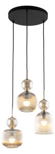 Závesný luster na lanku SOPHIA 3xE14/10W/230V čierna/dymová béžová